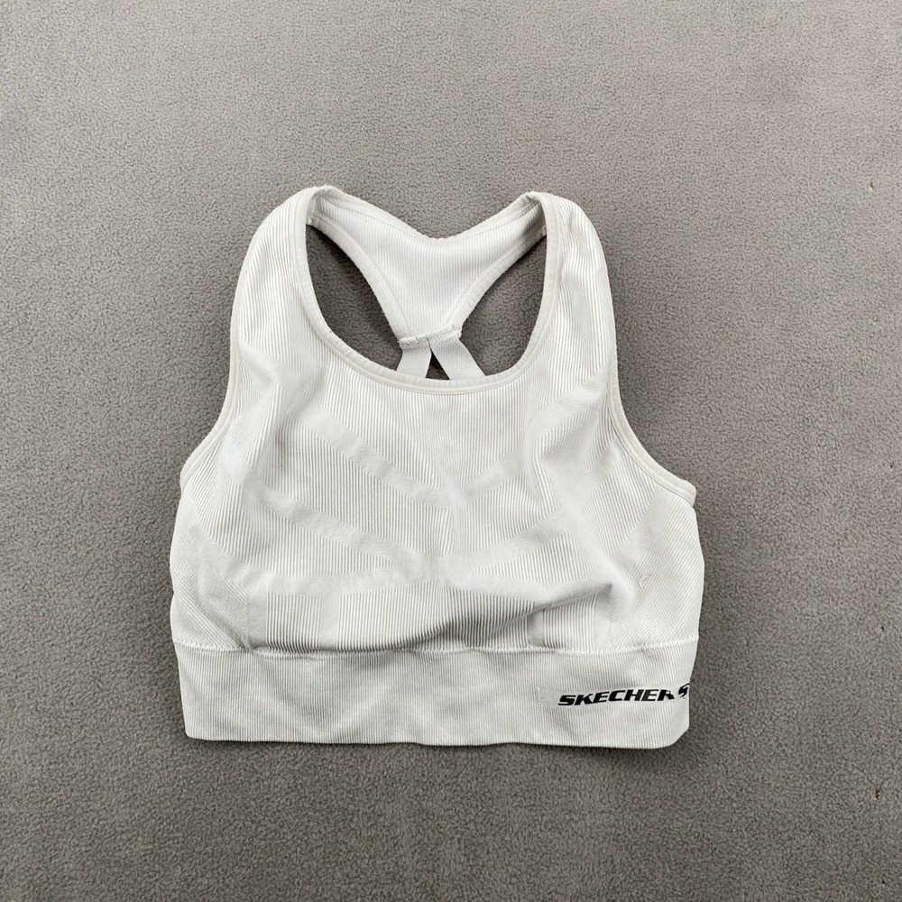 Skechers Womens White Ribbed Seamless Racerback Sports Bra Size Large L 5324